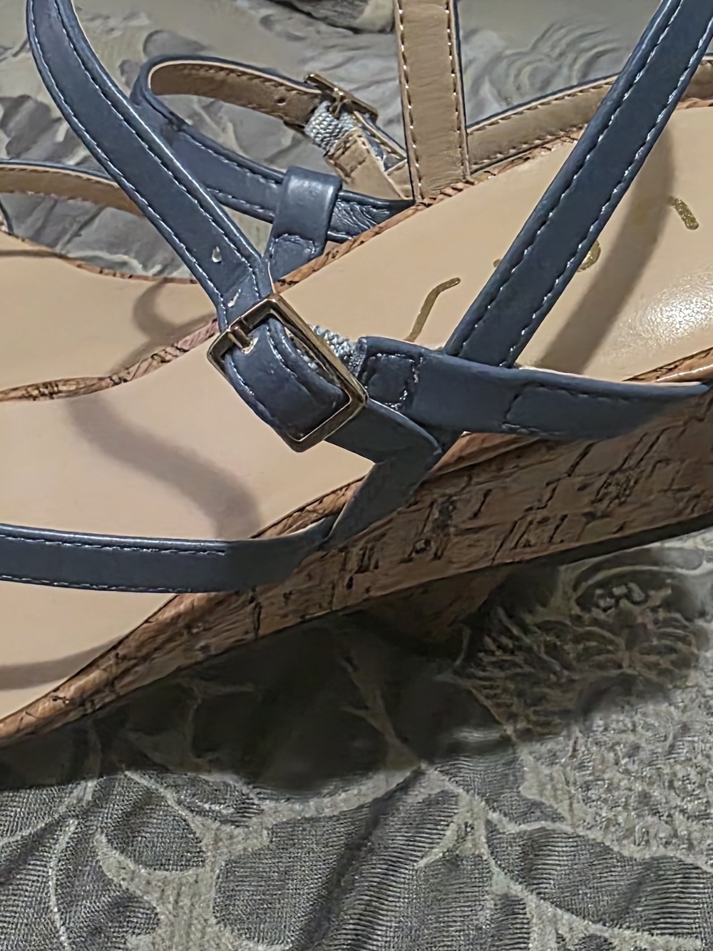 Unisa Blue Strappy Cork Wedge Sandals - Picture 3 of 4